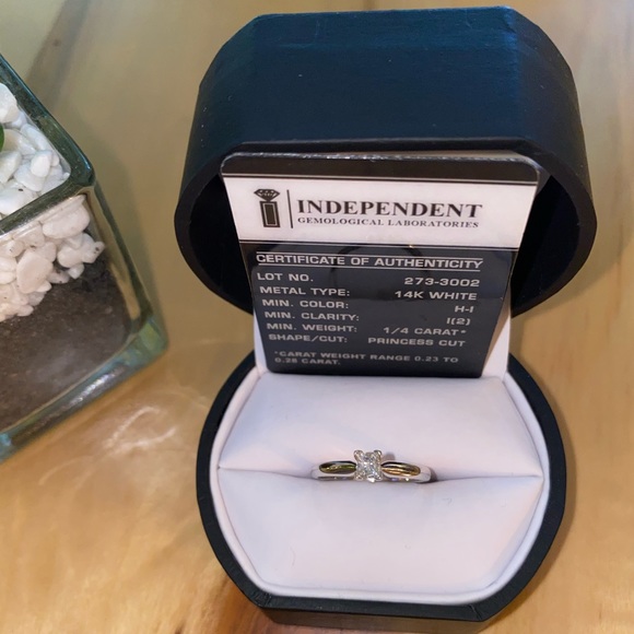 PRINCESS CUT SOLITAIRE DIAMOND 14K WHITE GOLD SIZE 6 RING 1/4 CARAT H-I … - Picture 4 of 12